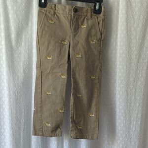 Janie & Jack 3T Embroidered Twill Basset Hound Khaki Pants Chinos
